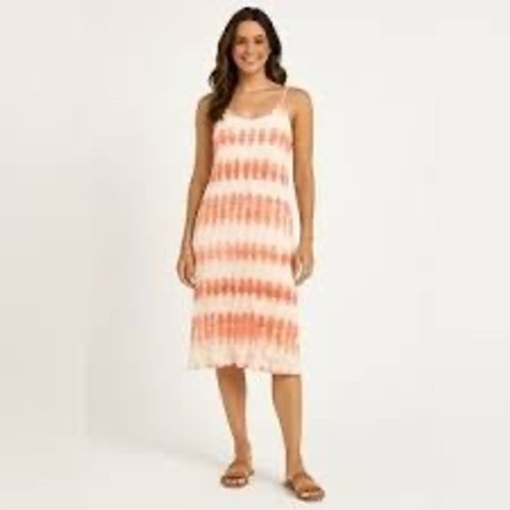 J Valdi Midi Dress Women Medium Orange Tie Dye Excellent Clipped Dot Slip Dress